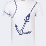 Ship anchor printed T-shirt – White-Navy blue-0