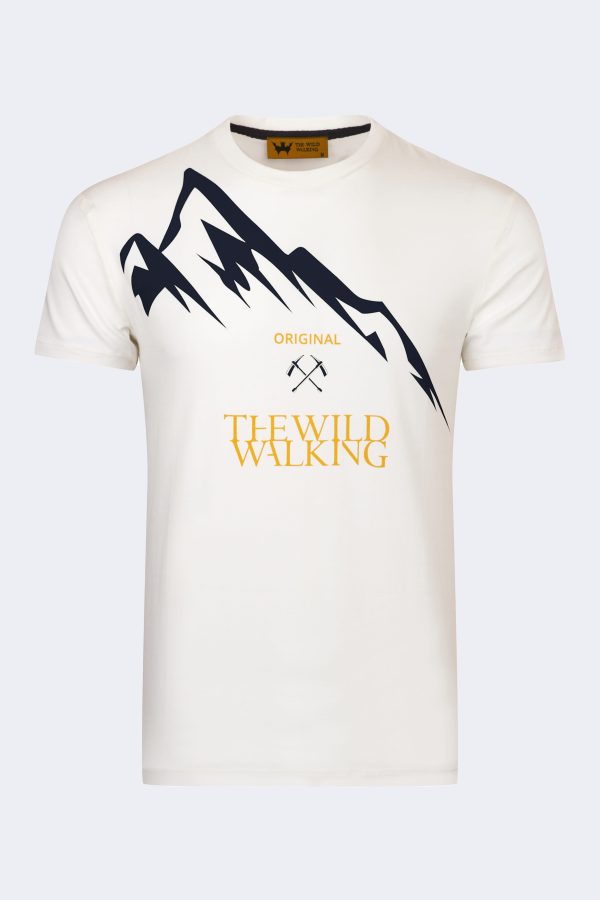 Mountain pattern printed t-shirt – Ecru-Navy blue-0