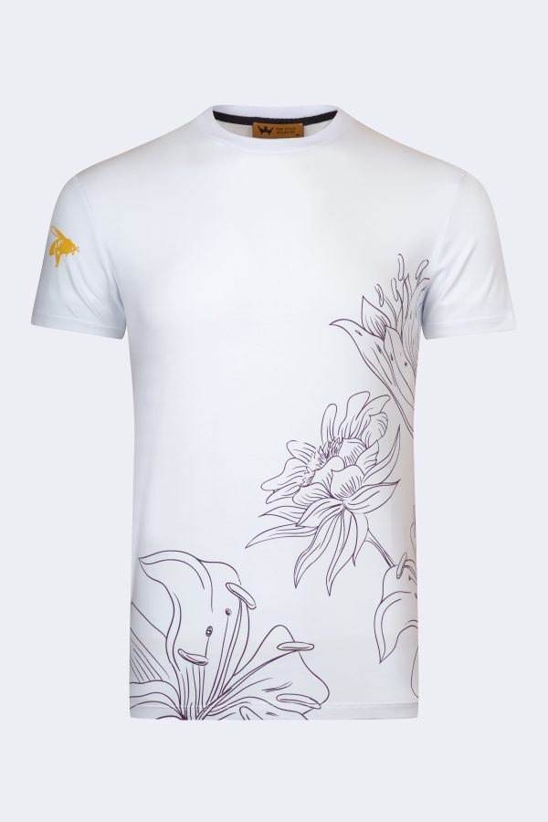 Lily pattern printed t-shirt – White-Yellow-0