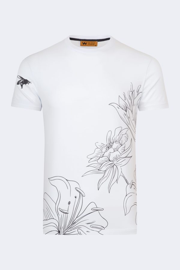 Lily pattern printed t-shirt – White-Black-0