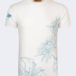 Lily pattern printed t-shirt – Ecru-Blue-0