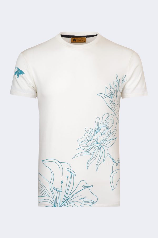 Lily pattern printed t-shirt – Ecru-Blue-0