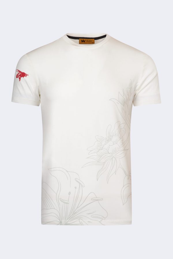 Lily pattern printed t-shirt – Ecru-Red-0