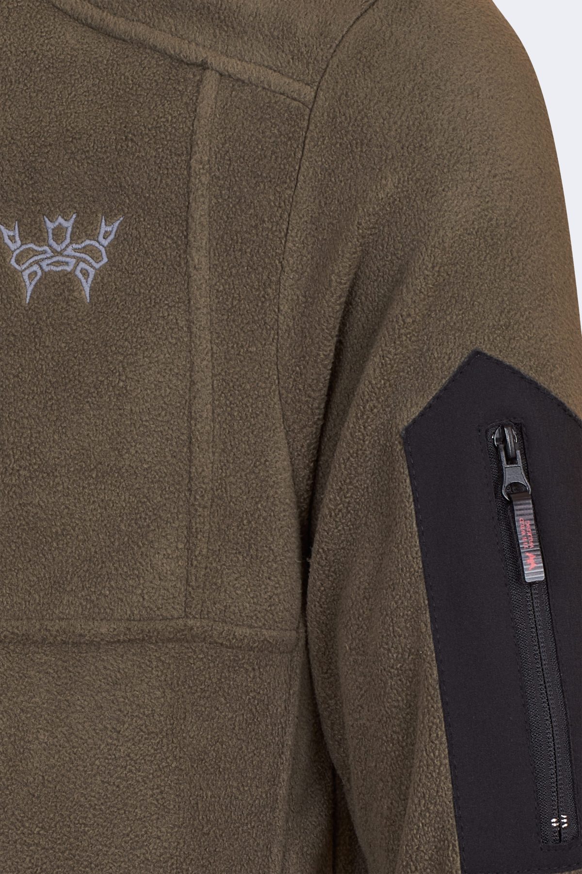 Stylish Fleece with Embroidered Logo and Sleeve Pocket – Khaki-3449