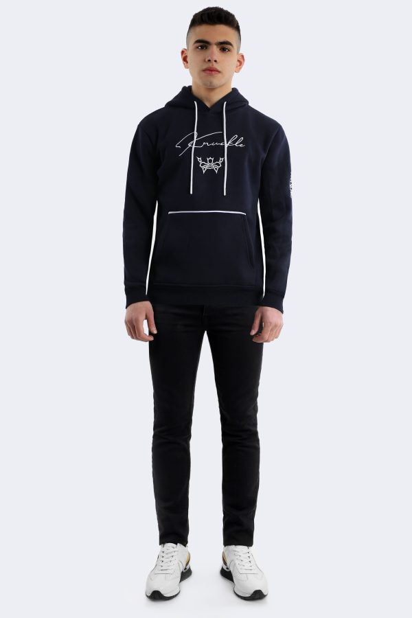 Simple minimalist men's hoodie – Navy blue-0