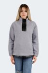Synthetic Leather Detailed Bouclé Textured Sweatshirt